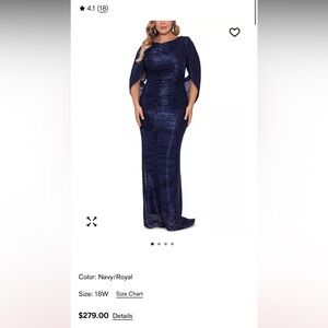 Betsy & Adam Shimmering Navy Long Sleeve Gown